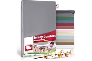 ‎DECOHOMETEXTIL HEIMTEXTILMANUFAKTUR Greenline Spannbettlaken Premium Jersey aus 100% Baumwolle Greenline Grau 90-100x200 cm bis zu 30 cm auch für Boxspringbetten, Spannbetttuch