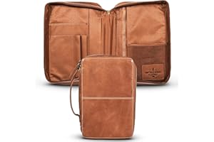 Hunter & Scribe Leather Bible Covers for Men and Women - Top Grain Buffalo Leather - Genuine Leather Bible Cover with Pockets, Zipper, and Bookmark - Bible case - Book Cover - Large Light Brown