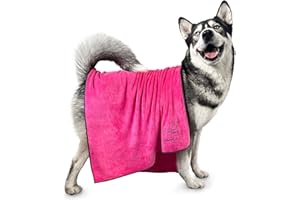 Pawpiz® Dog Drying Towel – Large 120 x 70 cm – Super Absorbent, Quick Drying & Extra Soft Microfibre Towel – Designed for Dogs & Cats (Pink)