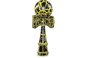 GANZOO Kendama in vero legno di faggio, Model 'Black & Yellow Flash', gioco di abilità