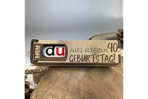 Urhome Geschenkbox Alles Gute zum 40. Geburtstag mit Duplo Schokoriegel - Überraschung Holzbox mit Spruch Gravur inkl. Schokolade Geschenk Riegel - Geburtstagsgeschenk für Erwachsene Mann Frau