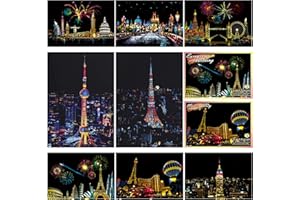 SiYear Scratch Paper Rainbow Painting Sketch, City Series Night Scene, Scratch Painting Creative Gift, Scratchboard for Adult and Kids with 4 Tools