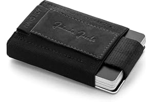 Jaimie Jacobs Nano Boy Mini portfel z tkaniny, mały portfel, Slim Wallet ze sznurkiem na karty, mini portmonetka, etui na karty dla mężczyzn i kobiet, skóra bawola, czarna, S, Minimalistyczny