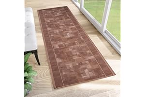 TAPISO Alfombra de Pasillo Antideslizante de Pelo Corto Resistente Alfombra por Metros Diseño Moderno Marrón Alfombra de Cocina Salón Recibidor Habitación 100 x 100 cm