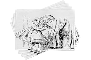 ABAKUHAUS Alice im Wunderland maty stołowe, czarno-białe Alice, ukryte przez zasłony przygody z drzwiami, Tiscjdeco z trwałego materiału do jadalni i kuchni, biało-czarne