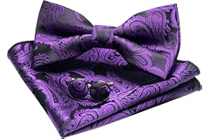 JEMYGINS Conjunto de Pajarita y Pañuelo Paisley con Gemelos para Hombre