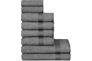 nottoc Set Asciugamani Bagno Grigio Antracite, Hotel, 100% Cotone, 2 Telo Doccia 70x140cm + 4 Asciugamani 50x90cm + 2 Asciugamani Ospiti 30x50cm, Asciugamani Bagno Viso e Bidet, Morbidi, Assorbenti