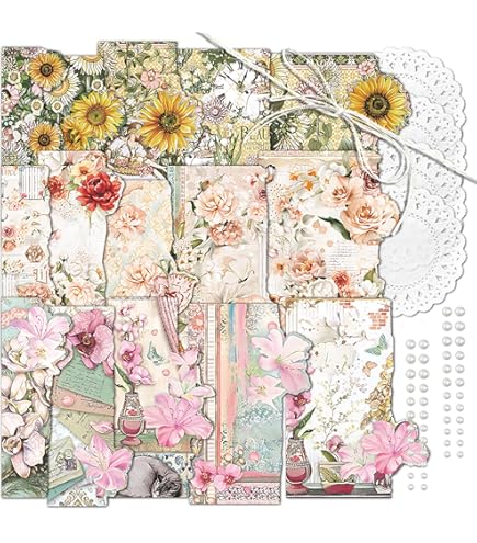 Carta Scrapbooking Fiori - 24 Fogli 15x15 Cm, Motivi Floreali Per Album, Diari E Lavoretti Creativi - Foto 5