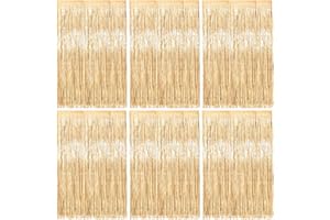 Fletorin 6 Pezzi Tenda Compleanno, Tenda Sfondo Oro Champagne, Addobbi Metalliche a Frange, Decorazioni Festa Allestimento, Sfondo Fotografico Compleanno, Frangia Tende Festa Sfondo