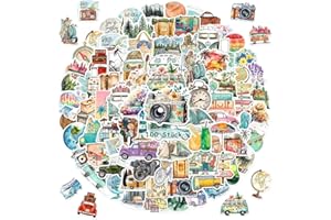 CRRYNUO Pack of 100 Outdoor Travel Sticker Set, Waterproof, Durable, Small Stickers for Camping, Suitcase, Scrapbook, Skateboard, Laptops, Photo Albums, Car for Teenagers and Adults