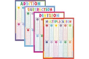 Youngever 4 Stück 60 cm x 45 cm Mathematik-Poster, Multiplikations-Addition und Subtraktionstisch-Diagramm, laminierte pädagogische Poster, Lehrposter, Klassenzimmer-Poster