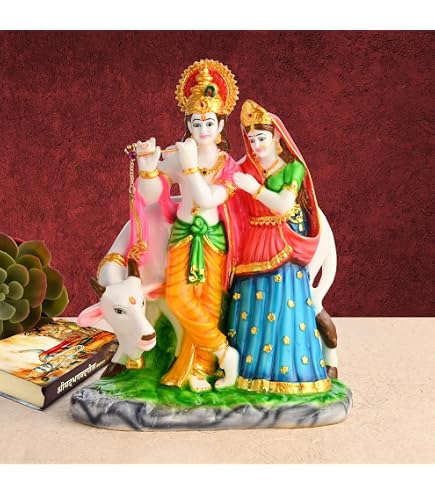 Estatua Lord Krishna Con Kamdhenu En Latón Dorado - 4 Pulgadas, Figura Hindú Decorativa, Ideal Para Pooja O Regalo
