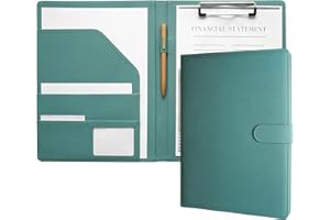 Mymazn Cartella Portadocumenti A4 Pu Pelle Portablocco A4 con Pinza Porta Documenti A4 Blocco Appunti Folio Document Organizer(Verde Acqua)