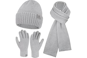 BEQUEMER LADEN Berretto invernale caldo da donna con sciarpa lunga touchscreen, set di guanti termici invernali, berretto lavorato a maglia, guanti invernali, sciarpe, regalo da donna