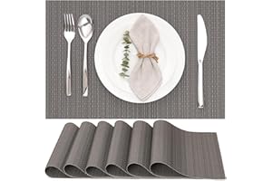 Myir JUN Table Mats Set of 6, Place Mats Table Placemats Washable Non-slip Heat Insulation Woven Vinyl for Kitchen Dinning Restaurant 17"X12" (Dark Gray)