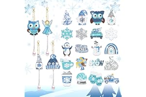 VEEKAY 24 Pezzi Pittura Diamante Portachiavi Kit Fiocco di Neve,5D Diamond Painting Portachiavi Natalizi,DIY Pittura Diamante Portachiavi Kit Fiocco di Neve,Ornamento Natalizio Appeso Ciondolo Fiocco di Neve