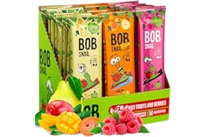 Bob Snail Vegan Sweets Variety Fruit Bars - 30 Healthy Snacks Individually Packed for Children and Adults with Mango Raspberry Pears and Apple - Sugar-Free Low Carb Low Calorie Sweets
