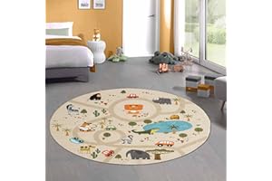 CARPETIA Tappeto cameretta Tappeto per bambini Tappeto gioco lavabile antiscivolo SAFARI/Jungle beige 160 cm rotondo