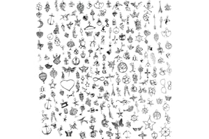 Aokbean 200pcs Bulk Silver Bracelet Craft Charms Jewellery Making Metal Small Charm Decoration Kit DIY Necklace Kid Jewlery Accessories Girl Earring Bead Keyring Set Mini Star Animal Pendant Supply