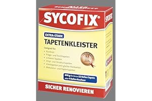 SYCOFIX Tapetenkleister Extra-Stark 600 g zur Verklebung von Rauhfaser-,Papier-, Präge-, Struktur-, Vinyl-, Makulatur- und Textiltapeten, Für Bürstenauftrag, Tapeziergeräte und Wandklebetechnik, Tapetenleim