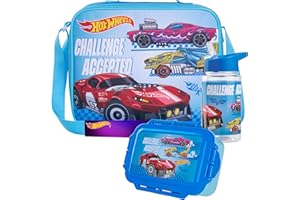 Get Trend Hot Wheels Bolsa Termica Infantil con Fiambrera Almuerzo Botella Agua Niños Set de 3 Piezas Bolsa Merienda Botellas Loncheras (Azul Hot Wheels)