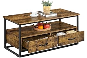 ‎YAHEETECH Yaheetech Couchtisch Kaffeetisch mit offenen Ablagen Wohnzimmertisch aus Holz und Metall Sofatisch mit viel Stauraum Beistelltisch für Wohnzimmer/Büro, Industrie-Design, 100 × 48 × 46 cm
