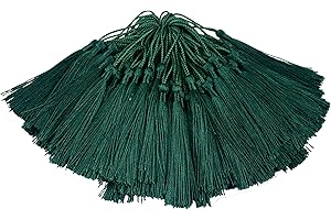 MAKHRY 100pcs 13cm/5 Inch Silky Floss bookmark Tassels with 2-Inch Cord Loop and Small Chinese Knot for Jewelry Making, Souvenir, Bookmarks, DIY Craft Accessory (Dark Green)