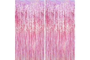 carve ideas Lot De 2 Rideaux Métalliques À Franges Tinsel, Décorations De Fête pour Anniversaire, Mariage, Baby Shower, EVJF, Noël, Nouvel an (1 x 2,5 m, Rose Clair)