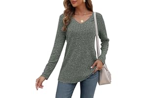 AUSELILY Pulls décontractés pour Femmes Sweatshirt col en V Haut de Mode à Manches Longues Léger Sweat en Tricot Tops Informal pour Française