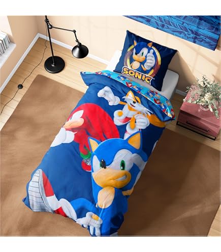 Sonic The Hedgehog Parure De Lit Réversible Enfant - Housse 140x200 + Taie 70x90
