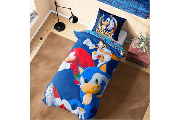 SONIC THE HEDGEHOG påslakan och örngott set barn tonåringar sängkläder sovrumstillbehör - enkel storlek
