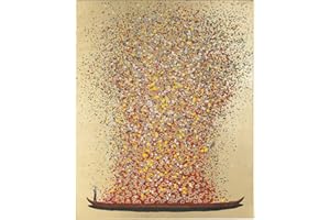 Kare Design Bild Touched Flower Boat, Gold/Rot, Gemälde, Asia-Stil, buntes Wandbild, Canvas-Leinwand, Massivholz Rahmen, handgemalte Details mit Acrylfarbe, 160x120x3,5cm