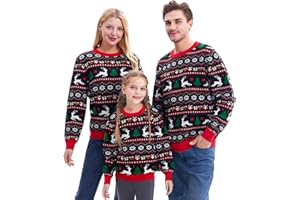 Giggling Getup Dopasowany rodzinny sweter bożonarodzeniowy, słodki świąteczny sweter z długim rękawem, czarny brzydki sweter bożonarodzeniowy