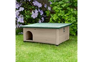 FEEL GOOD FeelGoodUK Hedgehog House and Hibernation Shelter - Sage Grey - Large Predator-Proof Outdoor Habitat - Felt Roof Cover and Full Wood Flooring - Best Pet Garden Hedgehogs Wooden Hide House