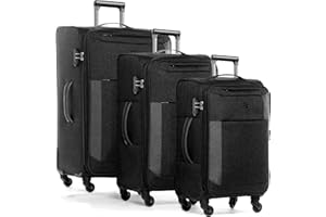 FERGÉ Kofferset Weichschale 3-teilig erweiterbar Saint-Tropez Trolley-Set - Handgepäck 55 cm, L und XL 3er Set Stoffkoffer Roll-Koffer 4 Rollen Stretch-Flex schwarz