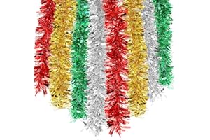 HOWAF 8 Peizas 14m Espumillon Arbol Navidad Guirnalda Natal Espumillon Verde Rojo Plata Oro Decoración Colgante para árbol de Navidad, Chimenea, Barandilla de Escalera