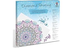 Ursus 43520012F - Diamond Painting Mandala Set 12, Bastelset mit Leinwand und Steinen in Lila-, Grün- und Blautönen