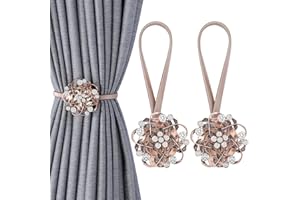 Shinowa 2 Pz Fermatende Magnetici per Tenda a Forma di Fiore, Adornato con Perline di Cristallo Fibbia Magnetica Decorativa per Tende Accessori Tende per Camera da Letto Soggirno Balcone, Bronzo