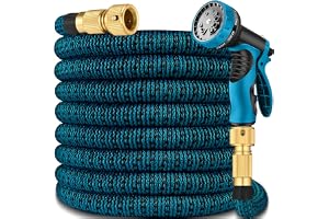 100ft Expandable Garden Hose Pipe, Flexible Water Hose w/10 Function Spray Gun & 2-in-1 Valve Quick Fittings, Lightweight, Du