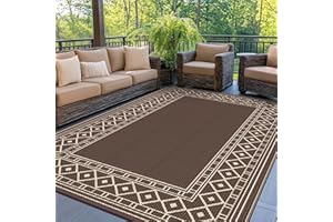GENIMO Tapis Extérieur Imperméable, Tapis de Camping Lavable pour Jardin, Terrasse, Balcon, Tapis Réversible Résistant aux UV pour Pique-Nique,180x275cm, Café Beige