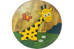 My Family House Children Wooden Stool with Giraffe Pattern - Strong and Sturdy - H26 cm x W26 cm x D26 cm