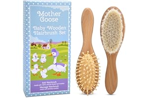 Yellodoor All-Natural Baby Hair Brush Set | Set of Two Wooden Brushes in Presentation Gift Box | Super Soft Goat Hair Bristles | Perfect Cradle Cap Brush for Babies