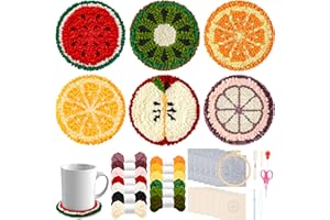 WATINC 22PCS Craft Punch Needle Coaster Kit with Fruit Pattern DIY Embroidery Kit for Beginner Easy Embroidery Art and Crafts Needle Coaster with Instruction for Adults