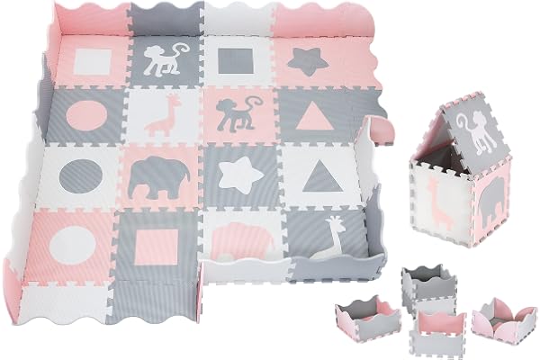 Moby-System Tapis Puzzle Mousse - Tapis d'Éveil Bébé 150x150 cm, 16 Pièces - d'Éveil et de Jeux Imperméable, sans Substances Nocives, pour Ramper et Marcher