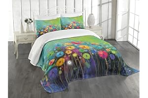 ABAKUHAUS, Kwiat, Narzuta na łóżko 220 cm x 220 cm + 2 poszewki na poduszki 75 cm x 50 cm, Wyróżnione mlecze w ogrodzie Brushstrokes watercolored abstrakcyjny krajobraz Sztuki, Wielobarwność