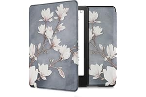 kwmobile Custodia eReader Compatibile con Amazon Kindle Paperwhite 11. Generation 2021 Cover - eBook Reader Flip Case - marrone grigio/bianco/grigio blu - Magnolie