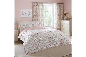 Dreams & Drapes - Pink Floral & Bird Reversible Bedspread - 230cm X 200cm - 2 Designs - Botanical Prints & Spring Birds