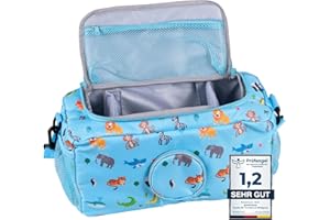 bunnyboo Toniebox Tasche für 30 Hörfiguren - Ideale Tonie Aufbewahrung - Tonie Tasche XXL - Ausreichend Platz für Toniebox, Hörfiguren, Ladekabel und Kopfhörer - Inkl. Schultergurt (Tierwelt)