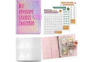 YJWZ 100 Umschläge Spar Challenge,Budget Planner Deutsch,A5 Geld Sparen Umschläge,Budget Binder Einfache und Unterhaltsame Möglichkeit zu Sparen 5050 €,Sparbuch für Geld Sparen Challenge