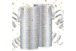 Xialvyu 24 Rollen Luftschlangen,10m Metallic Silber Glitzernden Satinband,Kindergeburtstag Party Deko für Geburtstag, Hochzeit, Karneval